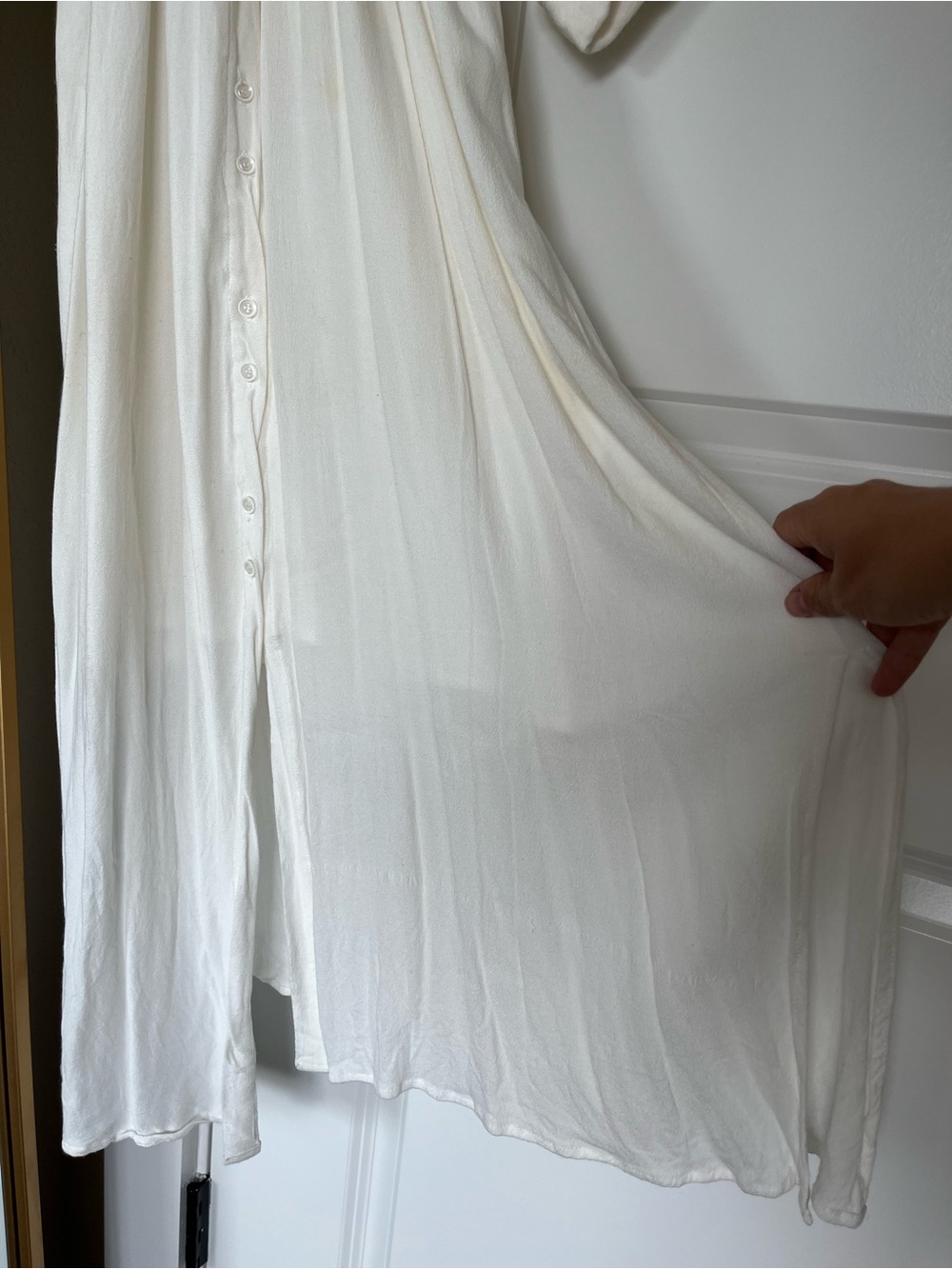 Stevie Hender White Smocked Waist Button Down Midi Dress with Side Slits - Picture 4 of 7
